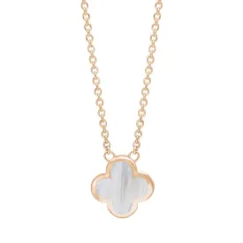 18ct Rose Gold White Mother of Pearl Bloom Small Four Leaf Clover Polished Edge Pendant