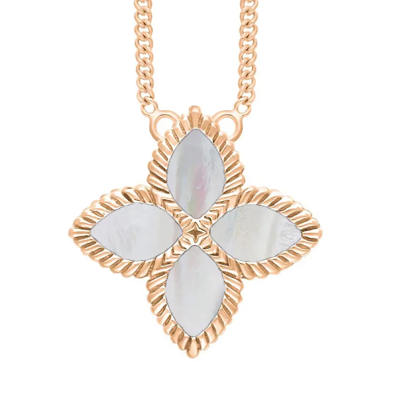 18ct Rose Gold White Mother of Pearl Eden Large Marquise Flower Necklace