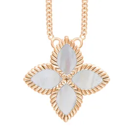 18ct Rose Gold White Mother of Pearl Eden Large Marquise Flower Necklace