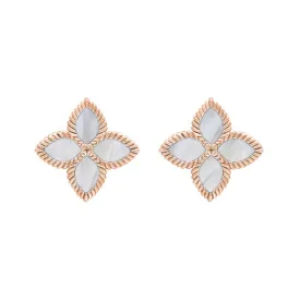 18ct Rose Gold White Mother of Pearl Eden Marquise Flower Stud Earrings
