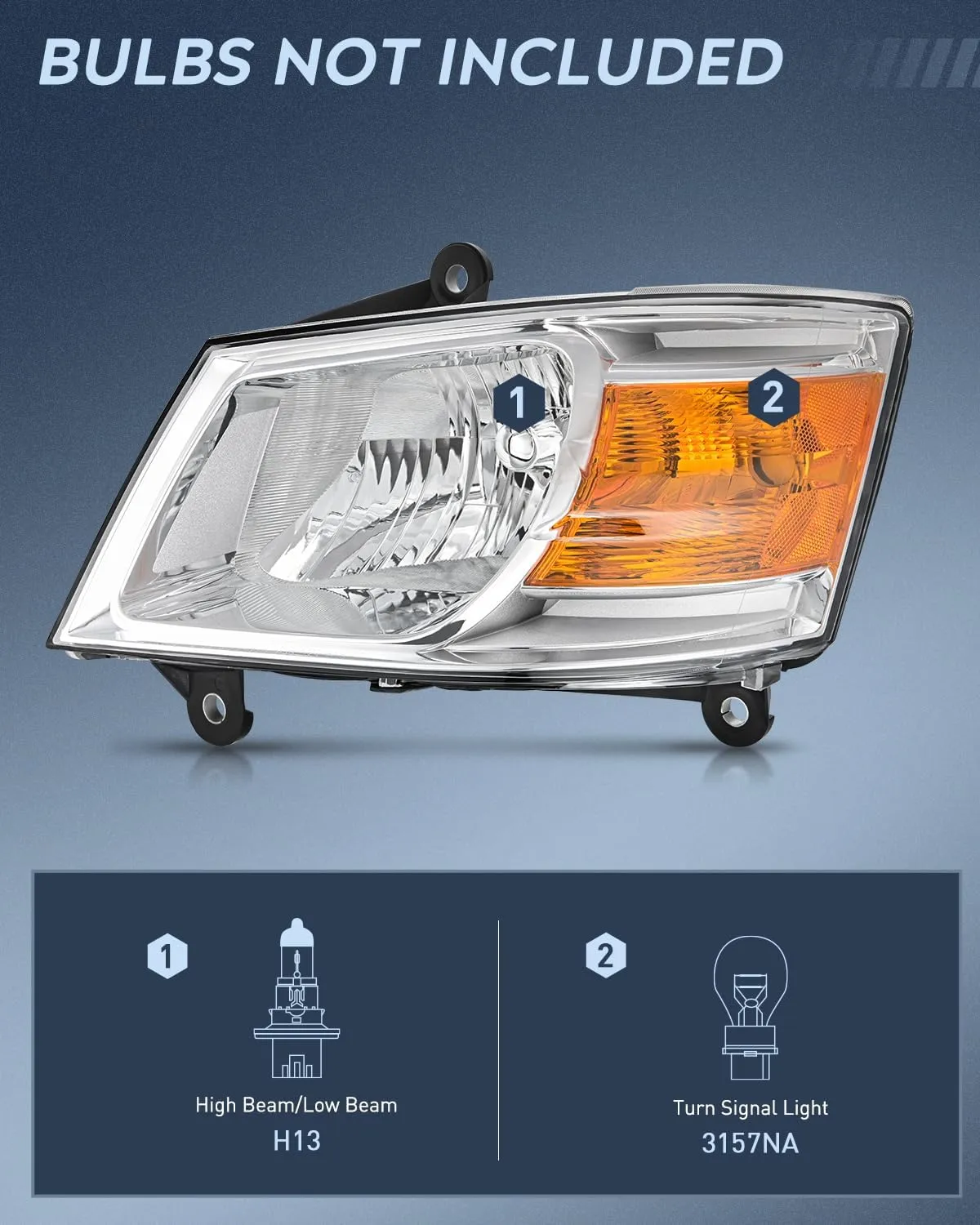 2008-2010 Dodge Grand Caravan Headlight Assembly Chrome Case Amber Reflector