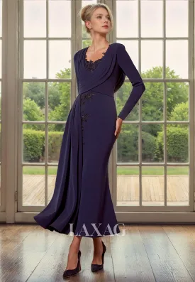 22923 - Long Sleeves Appliques Sequins Tulle Mermaid Mother of the Bride Dress