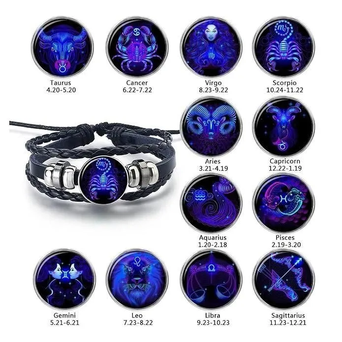 Astrology Bracelet | Black Leather Adjustable Bracelet |Get your Own zodiac signs| Limited Period Offer | 