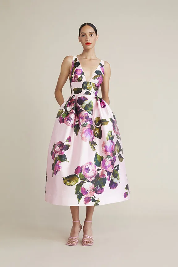 Audrey Brooks - 6227 - Sleeveless Midi Dress with Deep V Neckline