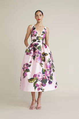Audrey Brooks - 6227 - Sleeveless Midi Dress with Deep V Neckline