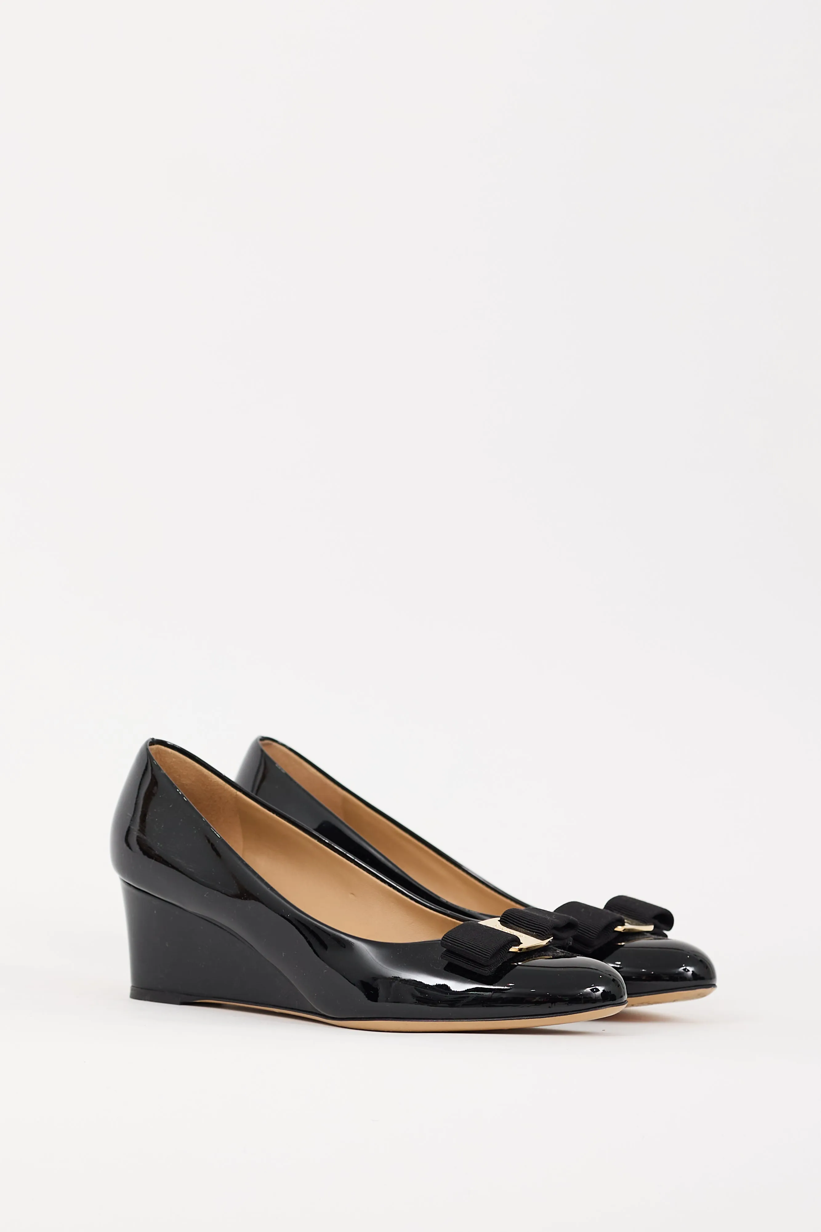 Black Patent Leather Vara Bow Wedge