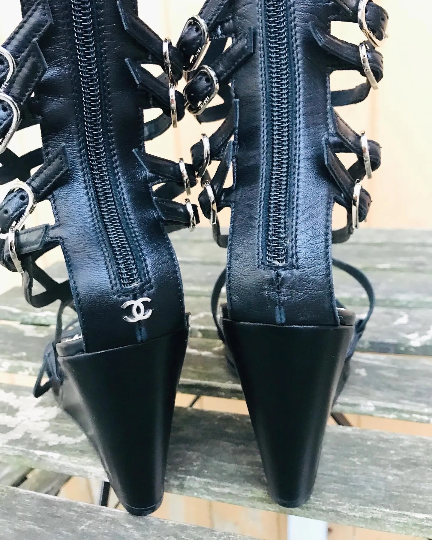 CHANEL Gladiator Wedge Leather Boots