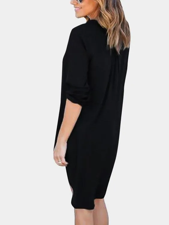 Coffee V-neck Long Sleeves Irregular hem Chiffon Dress