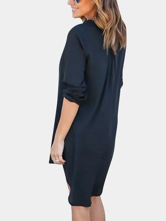 Coffee V-neck Long Sleeves Irregular hem Chiffon Dress