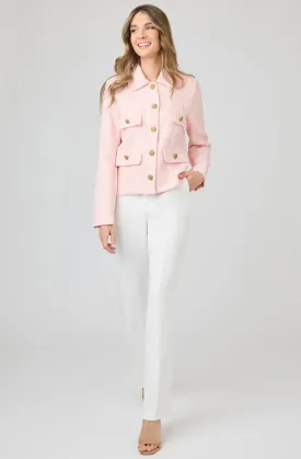 Cropped Sequin Tweed Jacket with Gold Buttons