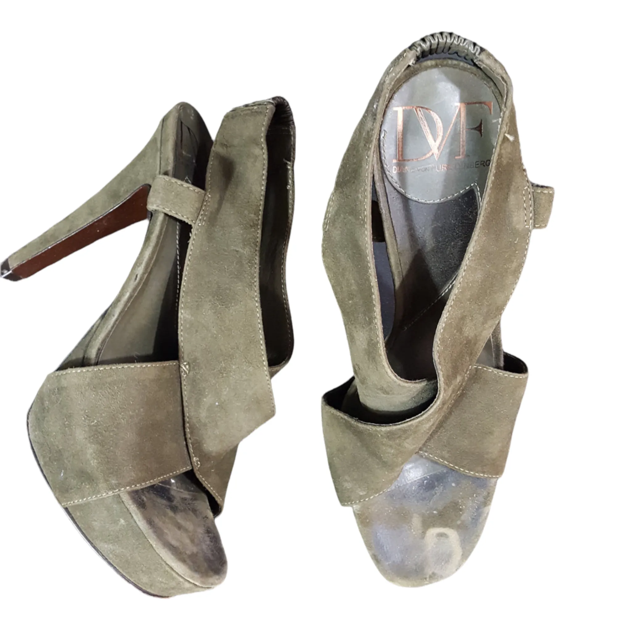 DVF  Zia Suede Sandals Olive Green Heels sz. 6 1/2