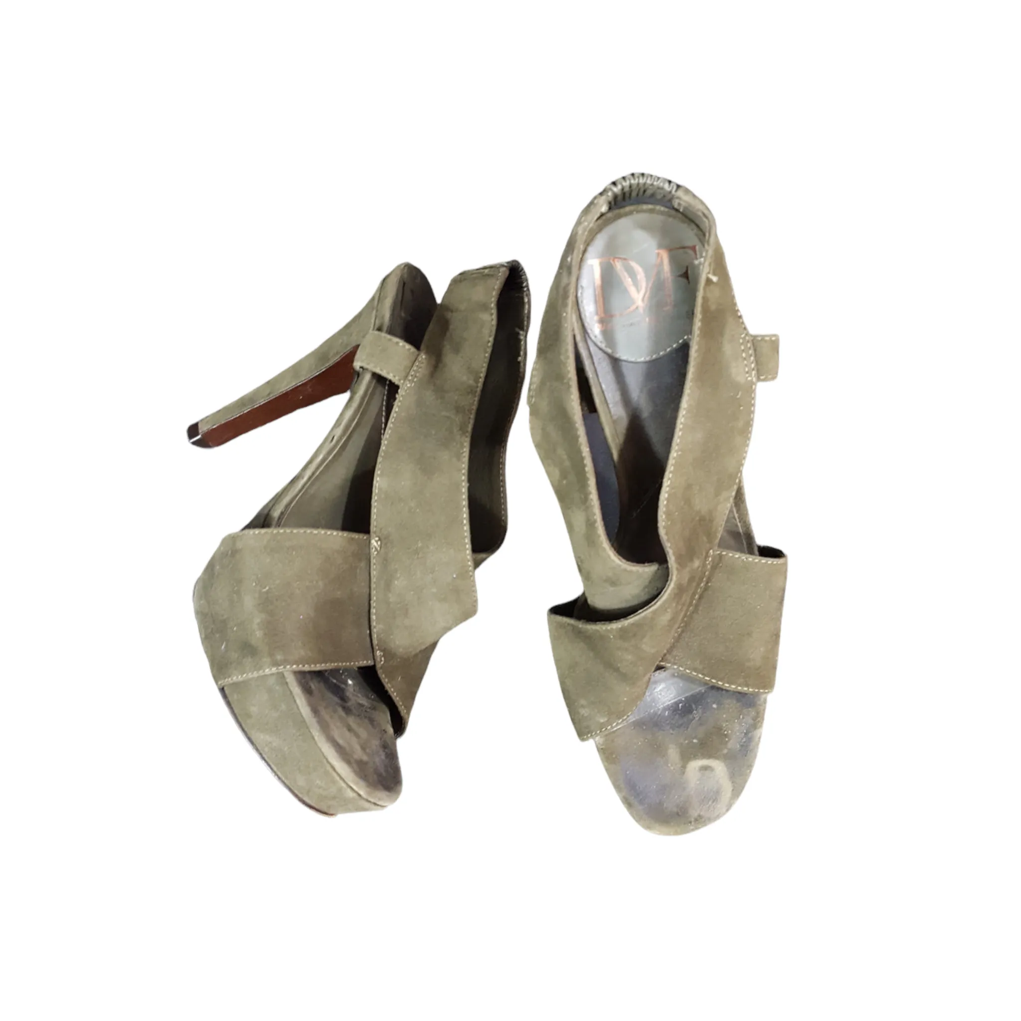 DVF  Zia Suede Sandals Olive Green Heels sz. 6 1/2
