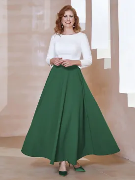 Elegant Scoop Neckline Tea-Length Dress Dark Green