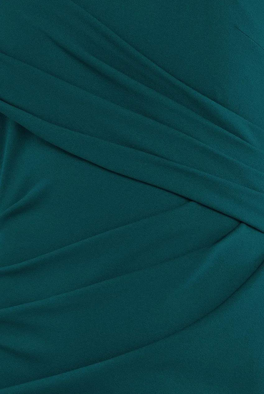 Goddiva Scuba Crepe  Off The Shoulder Maxi - Emerald Green