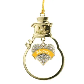 Gold Marigold Mother Pave Heart Charm Snowman Ornament