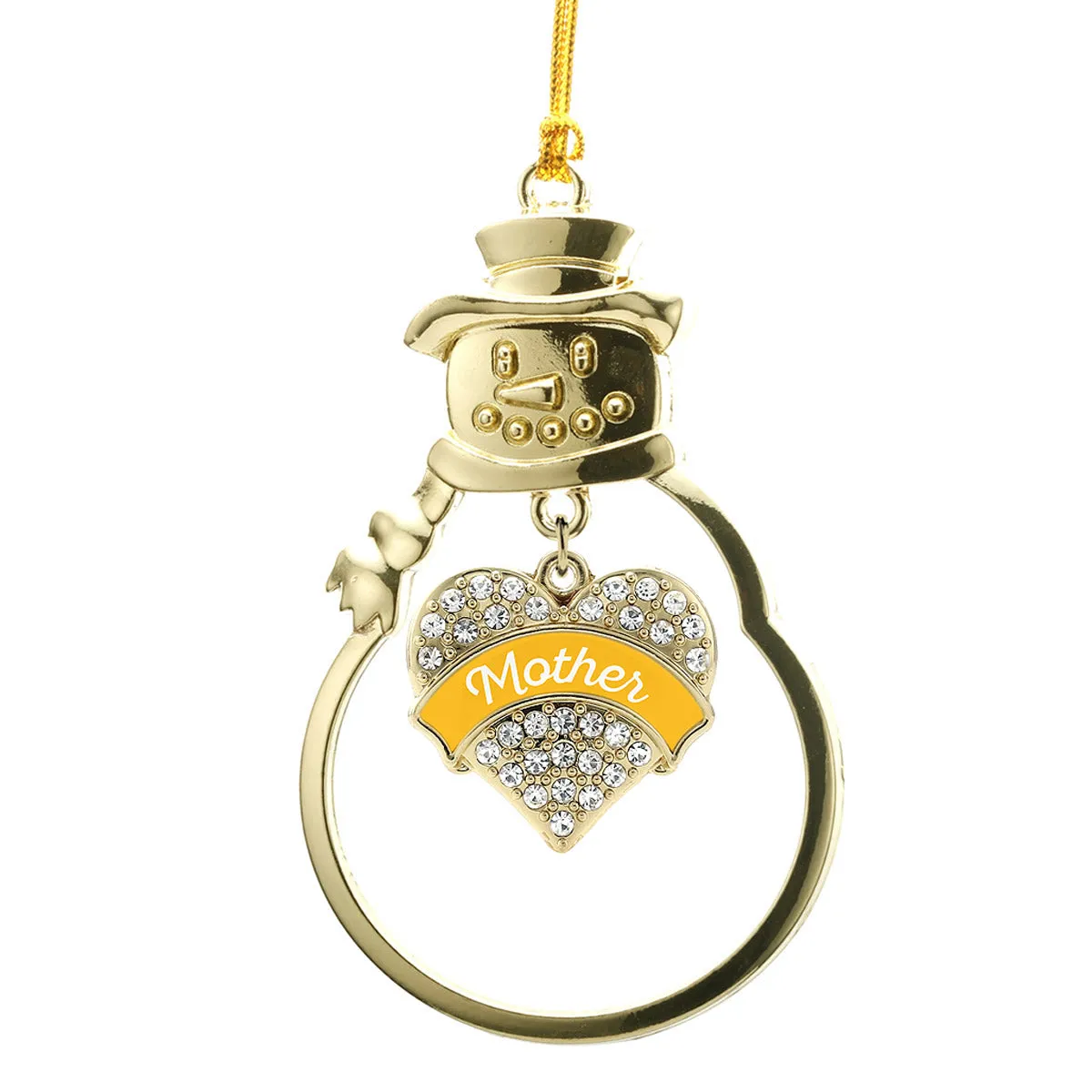 Gold Marigold Mother Pave Heart Charm Snowman Ornament