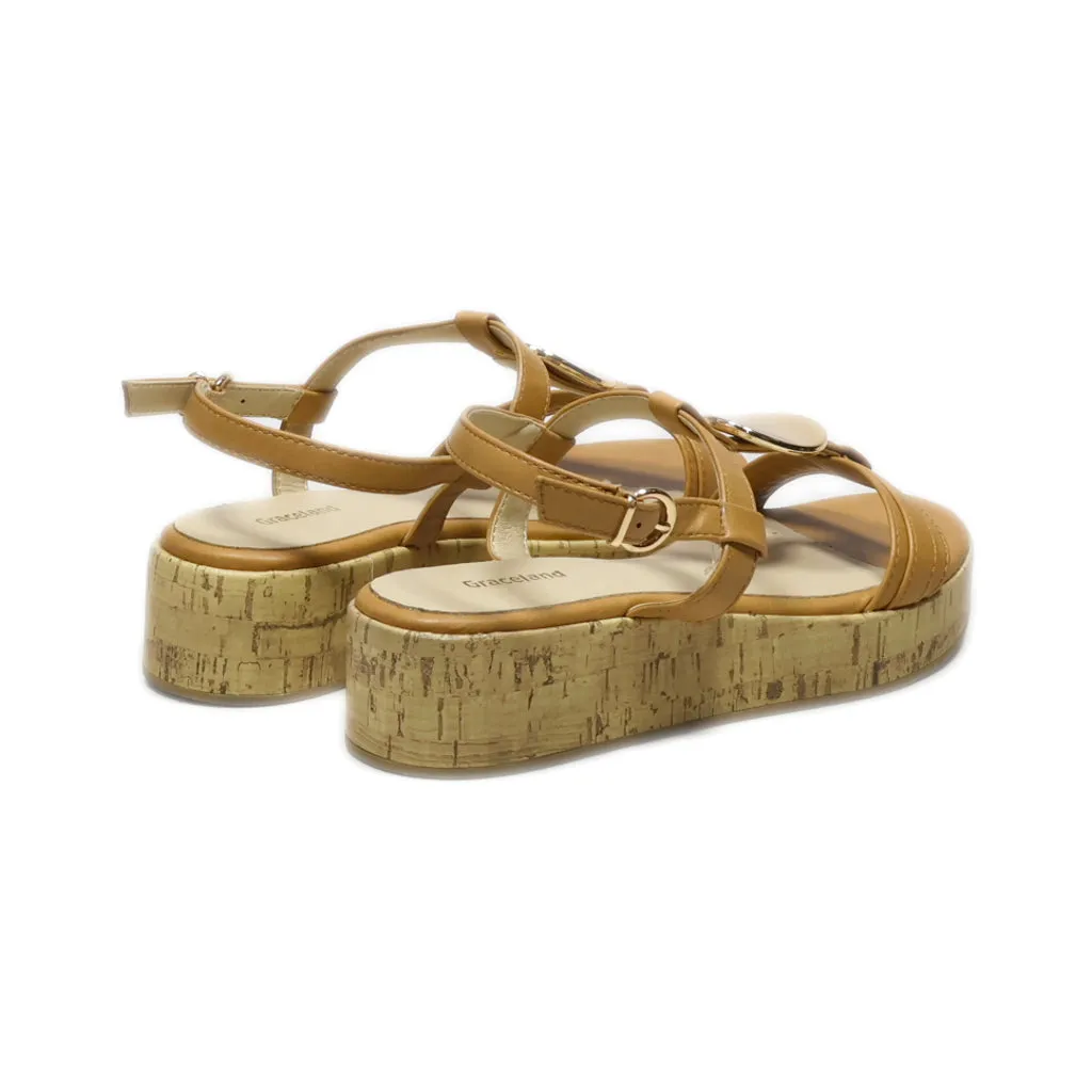 Graceland Platform Sandals Leather Brown Colour For Women