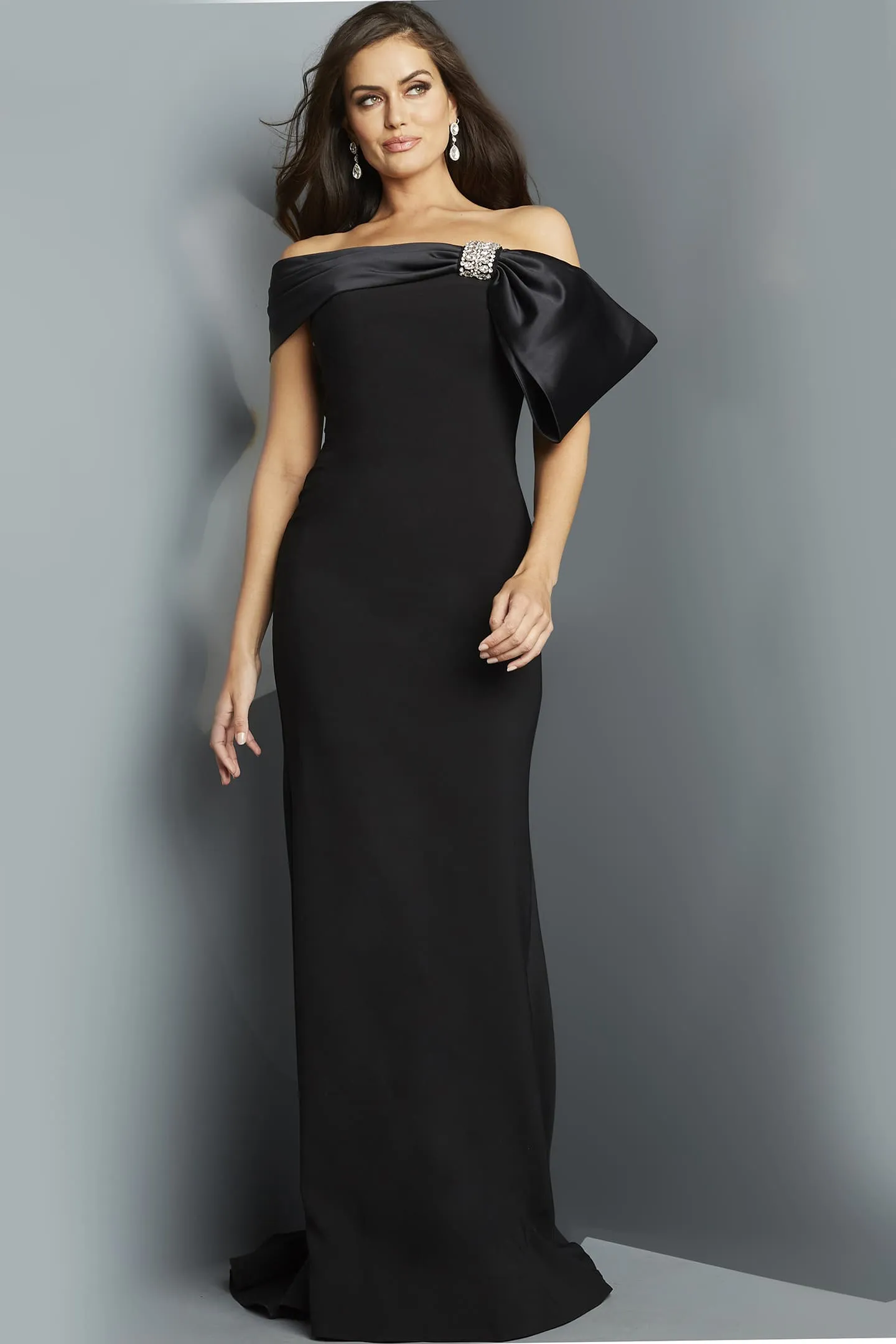 Jovani - 07014 - Off-Shoulder Gown with Satin Bow Detail