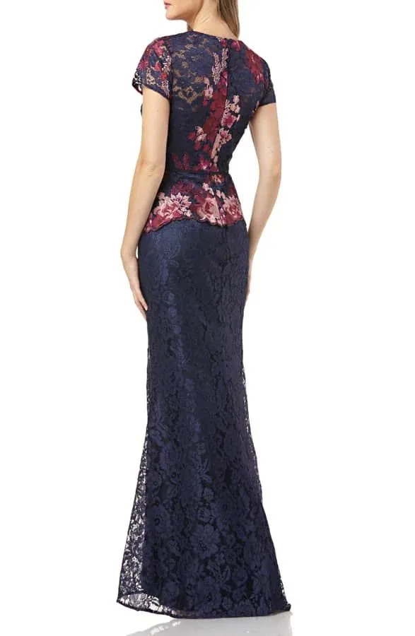 JS Collections Crew Neck Short Sleeve Popover Zipper Back Floral Embroidered Mesh Dress