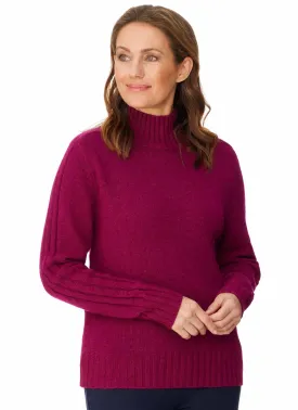 LIENA RIBBED SLEEVE PULLOVER - CHERRY RED