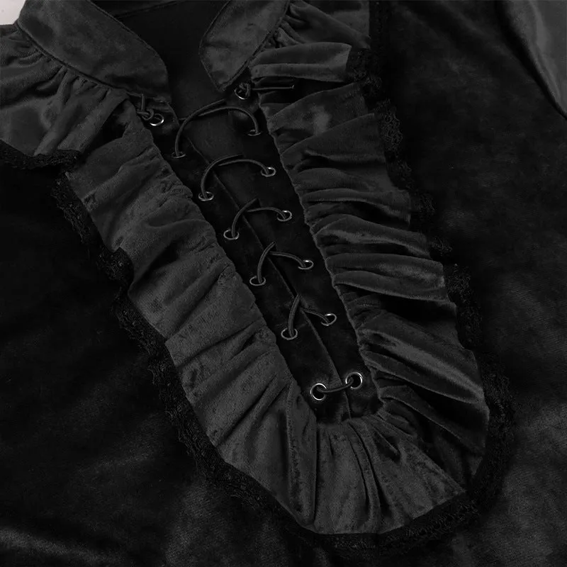 Mens Shirts Linen Shirt Gothic Ruffled Collar Long Sleeves Steampunk Ruffle Shirt