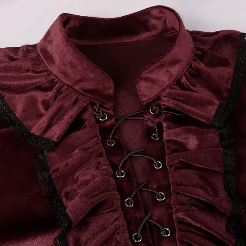 Mens Shirts Linen Shirt Gothic Ruffled Collar Long Sleeves Steampunk Ruffle Shirt