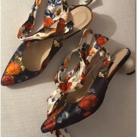 Mother of Pearl Satin Floral Pring Pumps