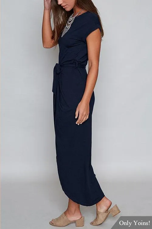 Navy Self-tie Design Irregular Hem Dress