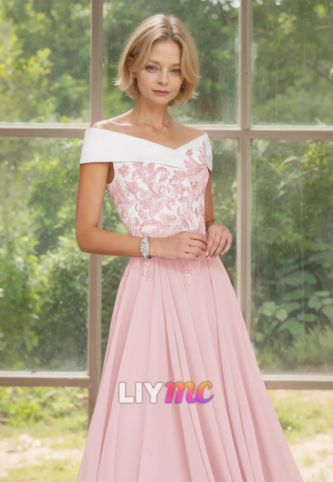 Off-Shoulder Strapless Appliques Pleated A-Line Mother of Bride Dress
