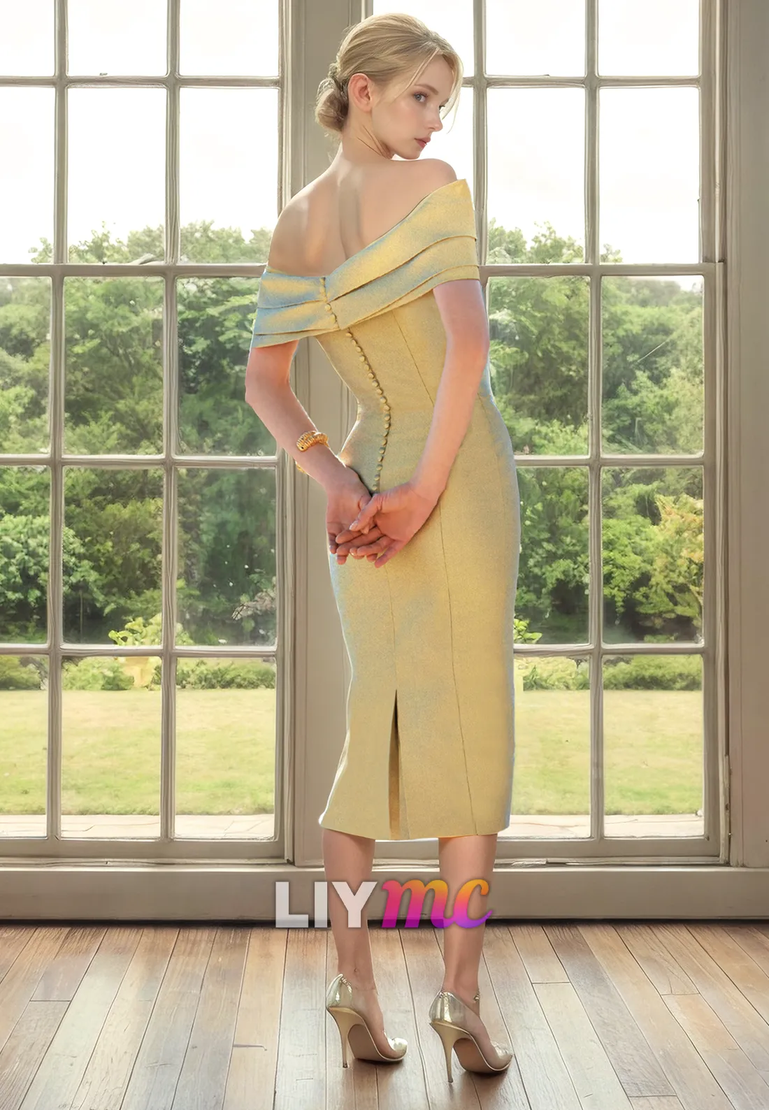 Off-Shoulder Strapless Bowknot Sheath Knee Lenght Mother of Bride Dress