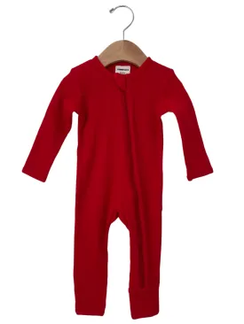 Organic Waffle Basic Zip Romper, Red