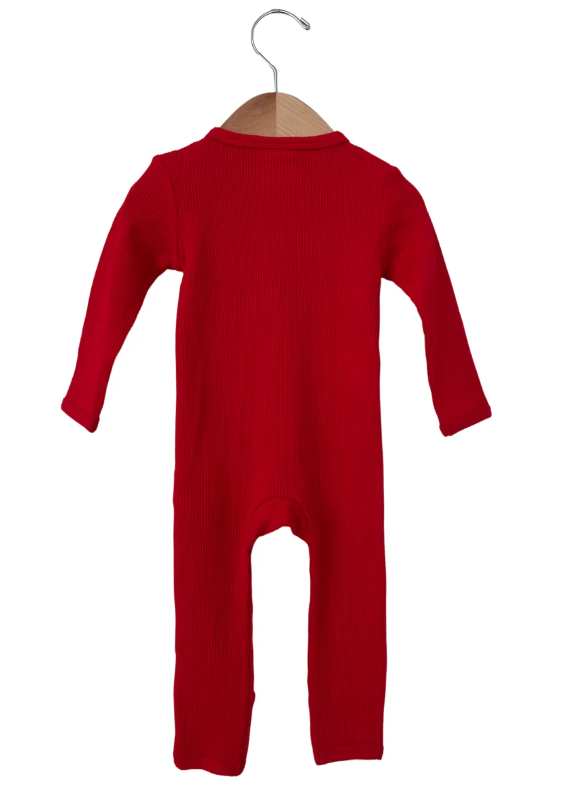 Organic Waffle Basic Zip Romper, Red