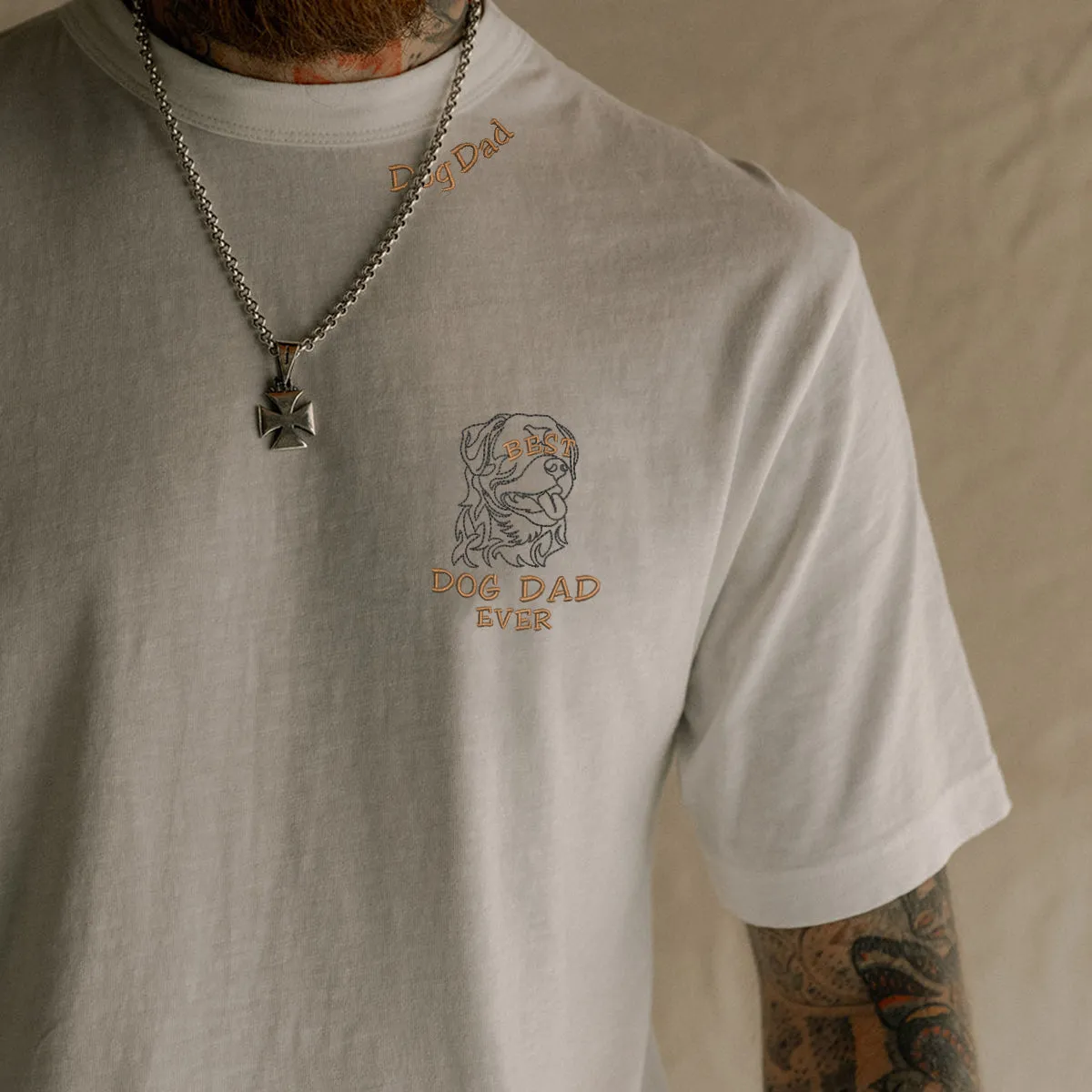 Personalized Best Dog Dad Ever T-Shirt with Dog Name Embroidered Collar, Gift Idea for Dog Dad