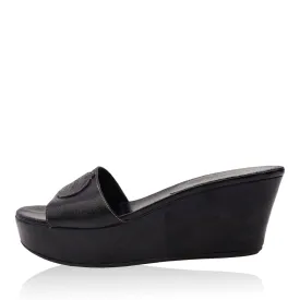 PRADA BLACK LEATHER PLATFORM WEDGE SANDAL
