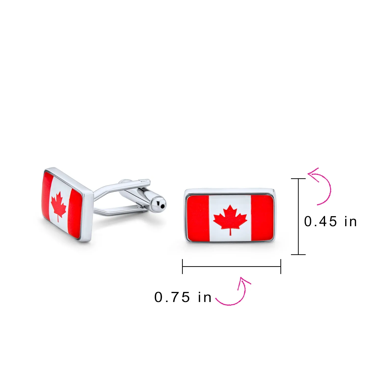 Red Maple Leaf Flag Shirt Cufflink for Men Patriotic Canadian Design Silver Tone