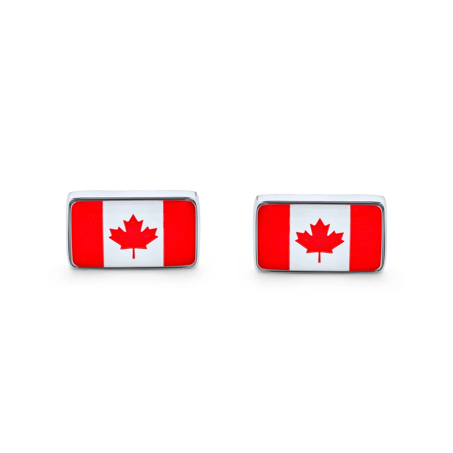 Red Maple Leaf Flag Shirt Cufflink for Men Patriotic Canadian Design Silver Tone