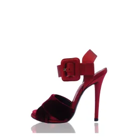 ROGER VIVIER WINE SATIN & VELVET PLATFORM SANDALS