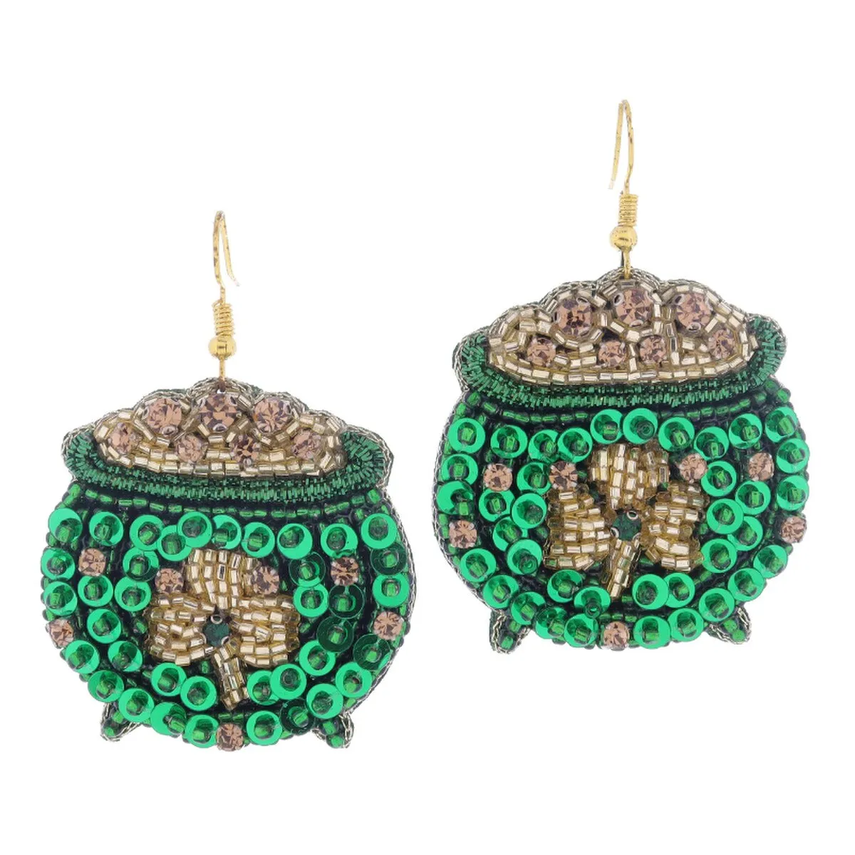 Sequin & Beaded Pot of Gold Earrings