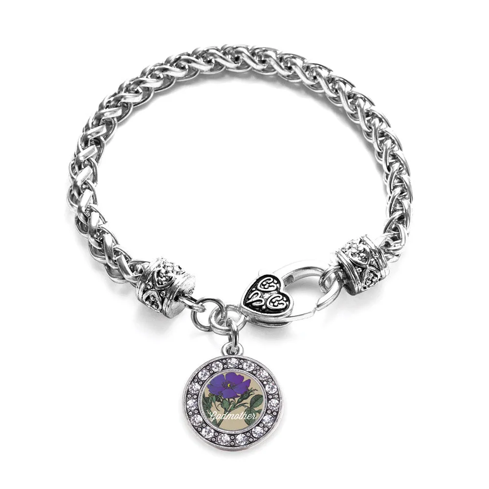 Silver God Mother Violet Circle Charm Braided Bracelet