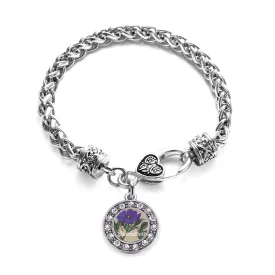 Silver God Mother Violet Circle Charm Braided Bracelet