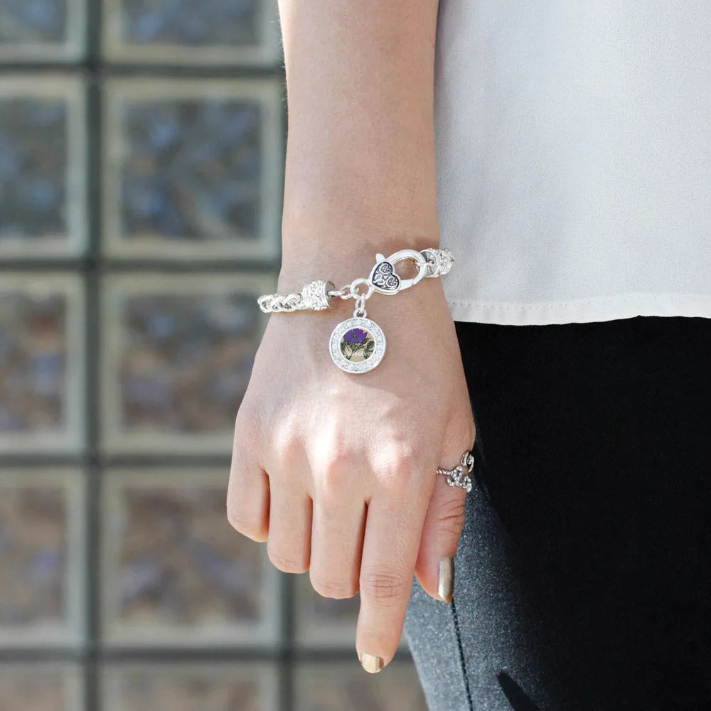 Silver God Mother Violet Circle Charm Braided Bracelet