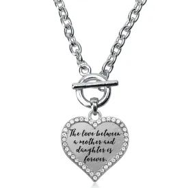 Silver Mother and Daughter Bond Open Heart Charm Toggle Necklace
