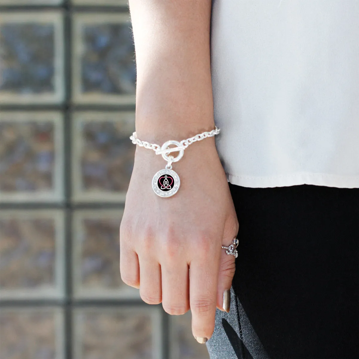 Silver Mother and Daughter Celtic Knot Circle Charm Toggle Bracelet