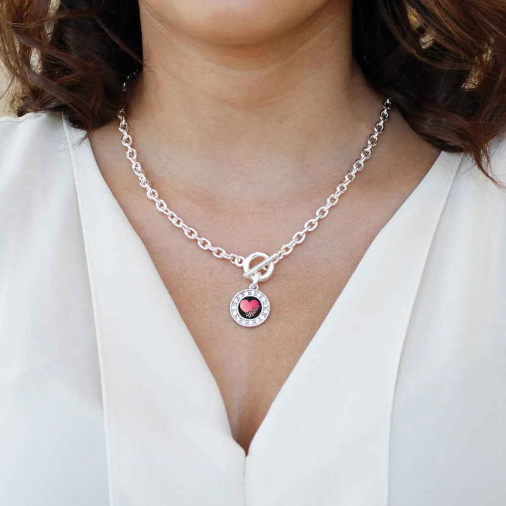 Silver Mother Circle Charm Toggle Necklace
