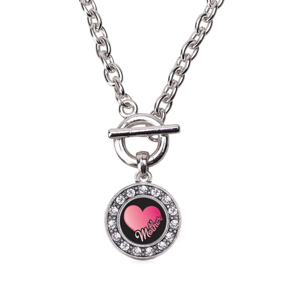 Silver Mother Circle Charm Toggle Necklace