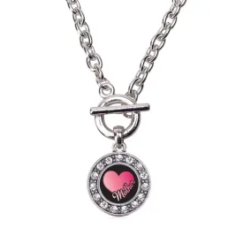 Silver Mother Circle Charm Toggle Necklace
