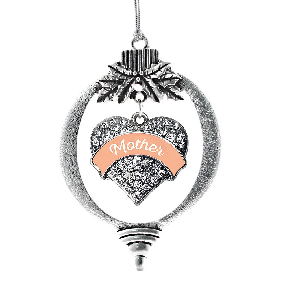 Silver Peach Mother Pave Heart Charm Holiday Ornament