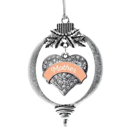 Silver Peach Mother Pave Heart Charm Holiday Ornament
