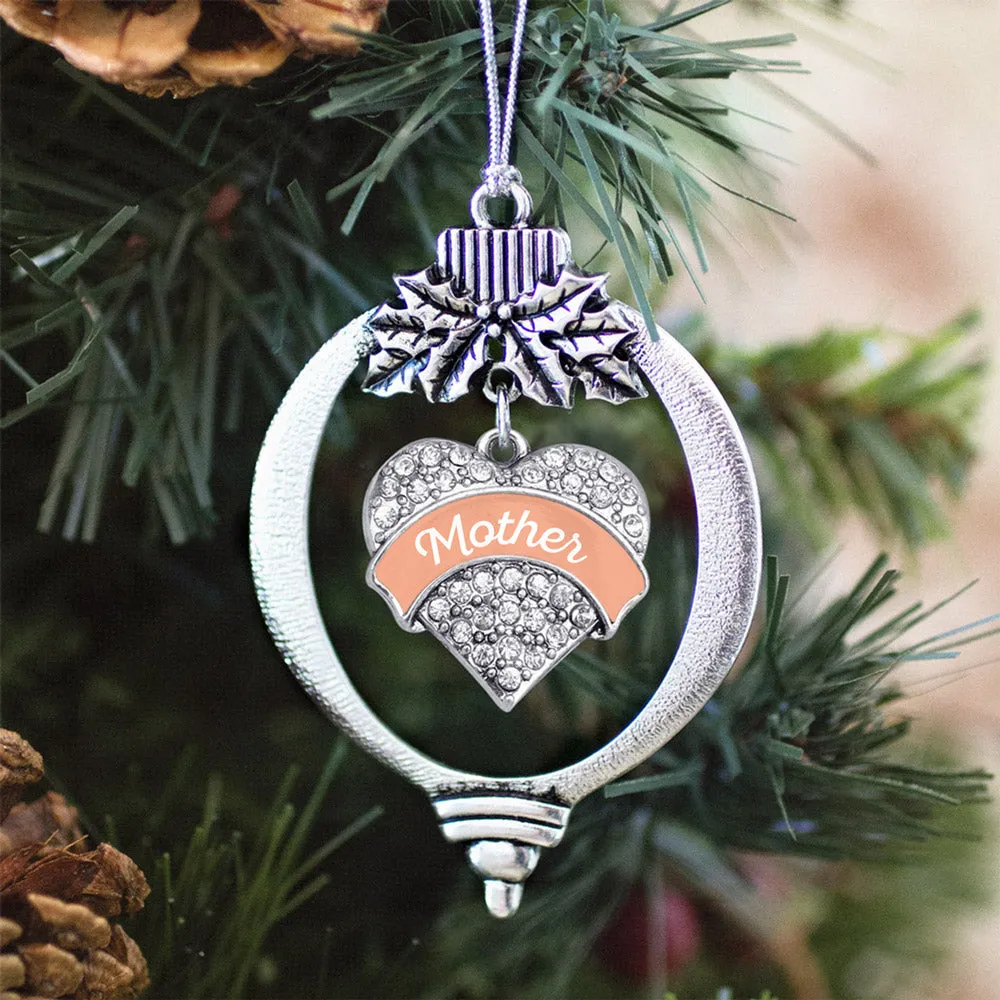 Silver Peach Mother Pave Heart Charm Holiday Ornament