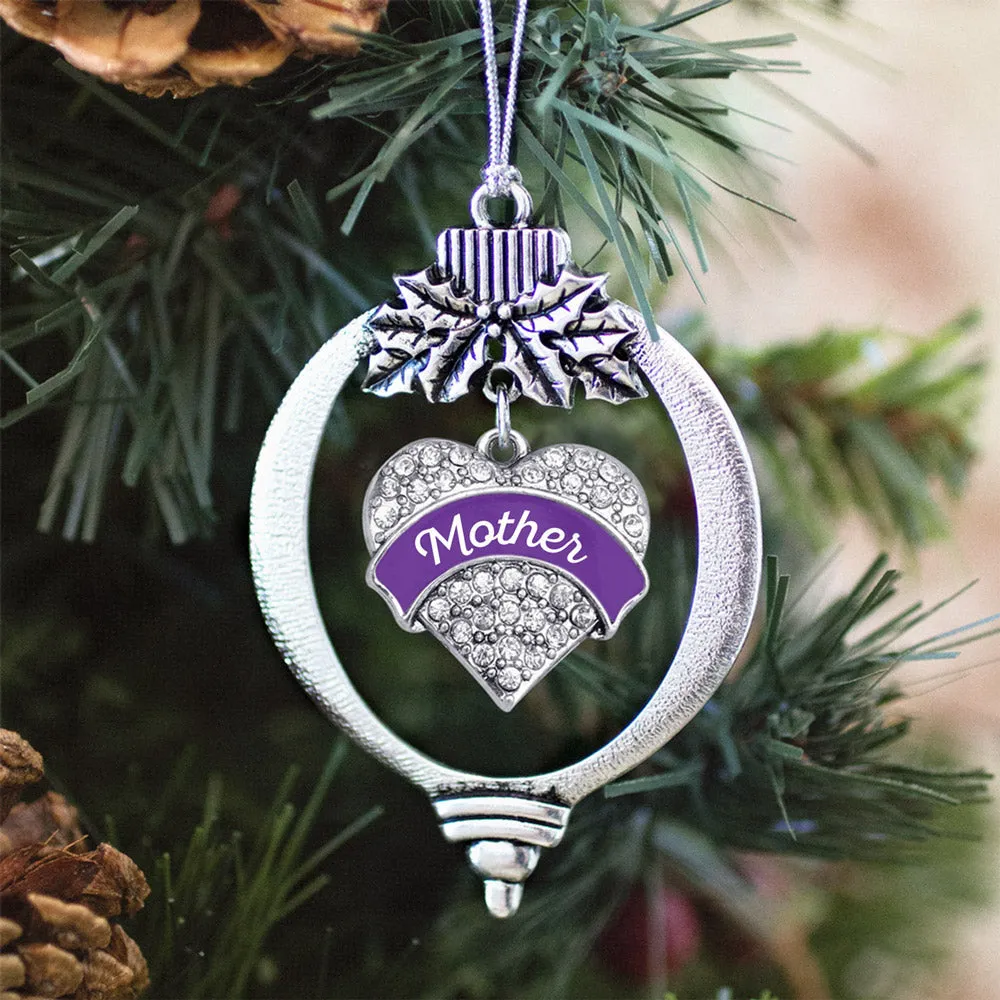 Silver Purple Mother Pave Heart Charm Holiday Ornament